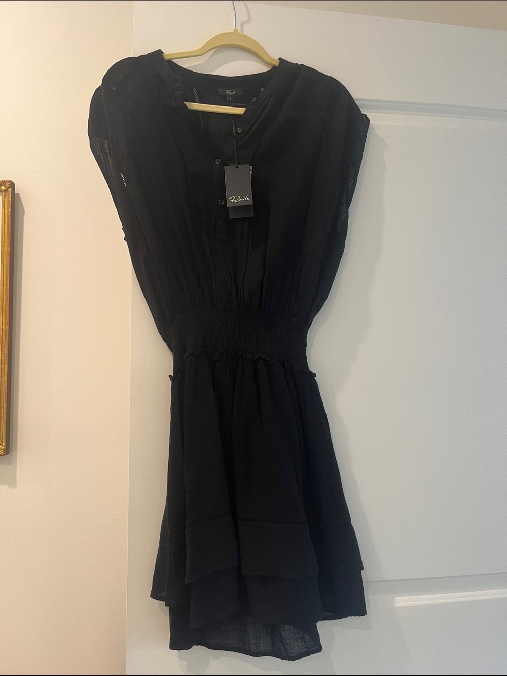 Rails Black Tiered Smocked-Waist Mini Dress